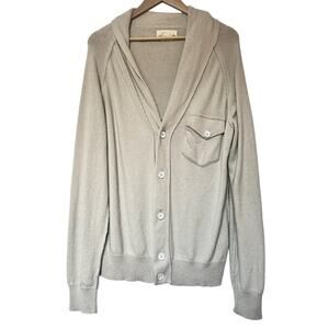 LOOMSTATE Large Organic Cotton Lambswool Cardigan Sweater Metal Buttons‎ Pocket